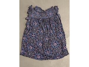 Loft Sleeveless Floral Pattern blousewith Ruffle Detail